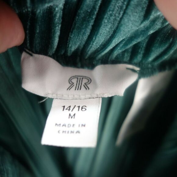 NEW RR Roaman's Green Velour Velvet Pleated Crinkled Skirt Women's 14/16 - Picture 3 of 4